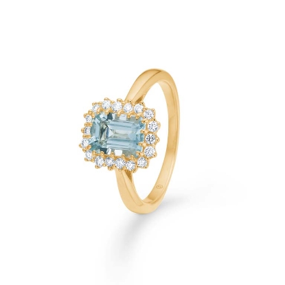 Billede af Mads Z "Aquarelle" ring 14 kt. guld m. 0,23 ct. brillant + aquamarin (str. 50-60)
