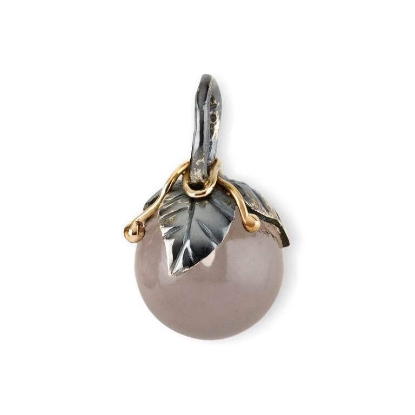 Billede af By Birdie Urban Leaf Drop Rose Quartz sort rhodineret sølv + 14 kt. guld
