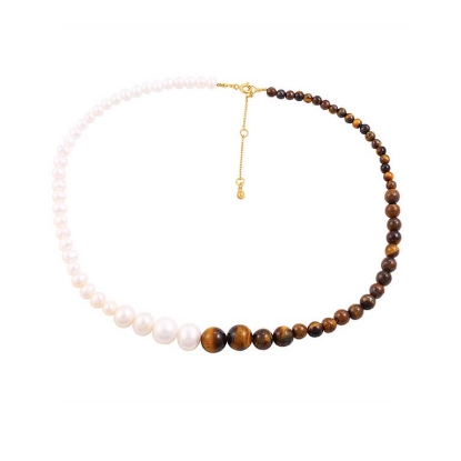 Billede af Hultquist Embla halskæde forgyldt sølv m. tigerøje + fvp (42+5cm)