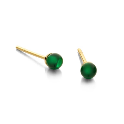 Billede af Spirit Icons Figaro Green Stud (4mm) øreringe forgyldt sølv m. grøn cz