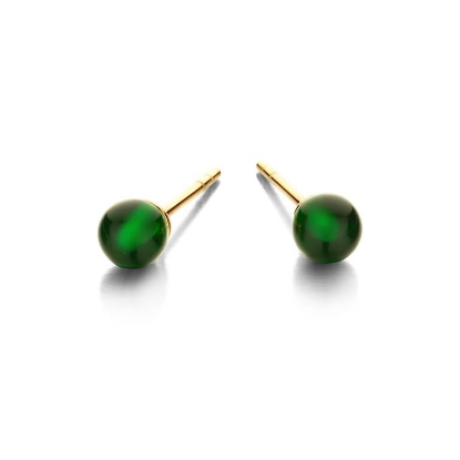 Billede af Spirit Icons Figaro Green Stud (5mm) øreringe forgyldt sølv m. grøn cz