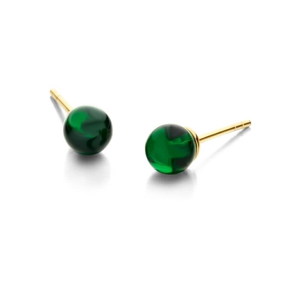 Billede af Spirit Icons Figaro Green Stud (6mm) øreringe forgyldt sølv m. grøn cz
