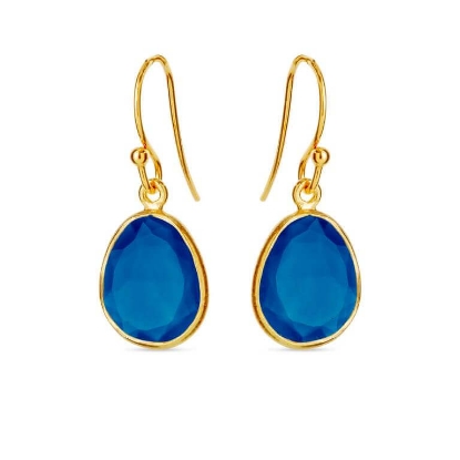 Billede af Susanne Friis Bjørner øreringe forgyldt sølv m. mørkeblå krystal