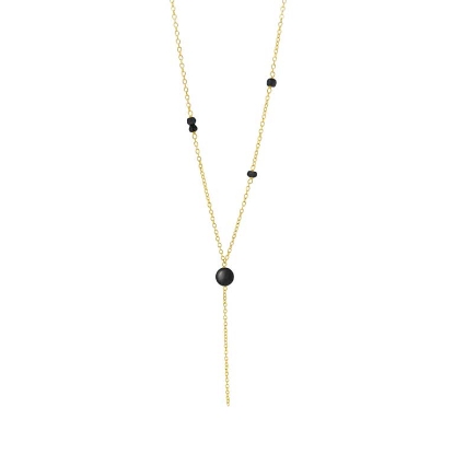 Billede af Susanne Friis Bjørner Y-halskæde forgyldt sølv m. sort agat (46,5+5 cm)