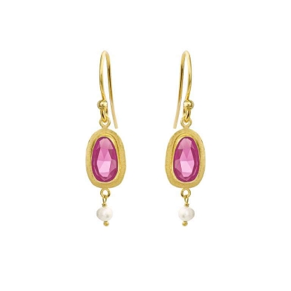 Billede af Susanne Friis Bjørner øreringe forgyldt sølv m. pink krystal + fvp
