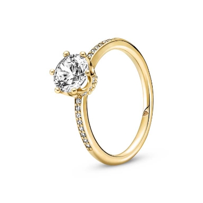 Billede af Pandora ring Klar Funklende Krone solitairering forgyldt metalblanding (str.48-60)