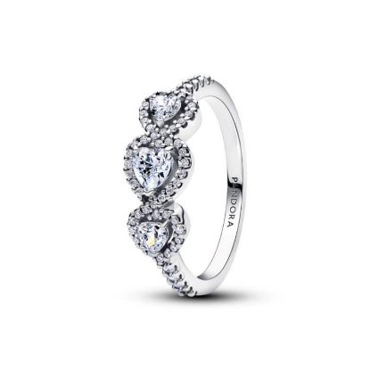 Billede af *Pandora Halo Hjerte Trilogi ring sølv m. cz (str. 56)
