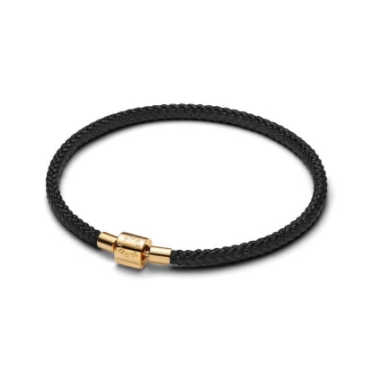 Billede af Pandora Skinnende Sort armbånd m. snor forgyldt metalblanding (17,5-20,5 cm)