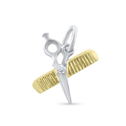 Billede af Vedhæng frisørsaks, sølv og kam, 14 kt. (hj. 16 mm.) 925s. + 14 kt.