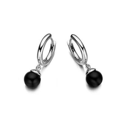 Billede af Spirit Icons Figaro Hoop øreringe sølv m. sort sten