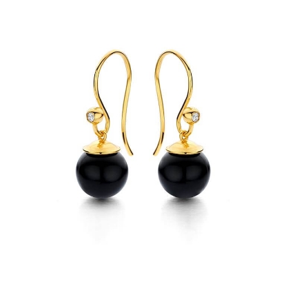 Billede af Spirit Icons Figaro øreringe forgyldt sølv m. sort sten (9mm) + cz