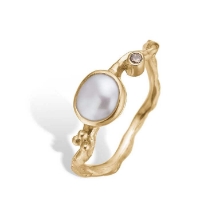 Billede af By Birdie Zenith FW Keshi ring 14 karat guld m. perle + diamant (str. 57)