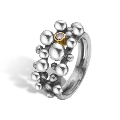 Billede af By Birdie Rose Buds ring sølv + 14 karat guld m. diamant (str. 53)