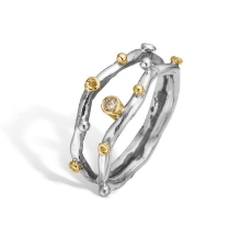 Billede af By Birdie Grace Duo Polished ring sølv m. 14 kt guld + 0,05 ct (str. 52)