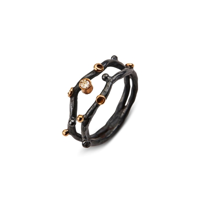 Billede af By Birdie Grace Duo ring sølv med 14 kt guld med 0,05 ct (str. 56)