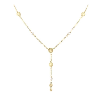 Billede af Aqua Dulce Line Pearl halskæde forgyldt sølv m. fvp (45 + 3 cm)