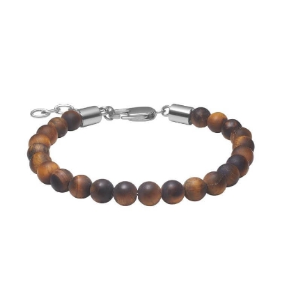 Billede af SON of NOA armbånd stål m. mat gul tigerøje (19-23 cm)
