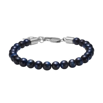 Billede af SON of NOA armbånd stål m. blå tigerøje (19-23 cm)