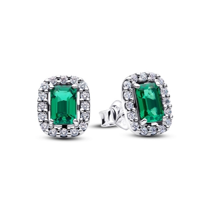 Billede af Pandora Rektangulær Funklende Grøn Halo Ørestikker sølv m. cz