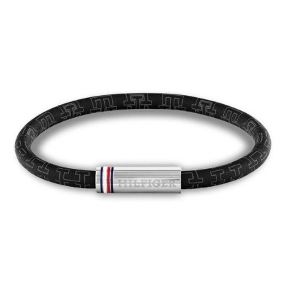 Billede af Tommy Hilfiger Printed Cord armbånd sort læder (21 cm)