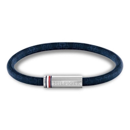 Billede af Tommy Hilfiger Printed Cord armbånd blåt læder (21 cm)