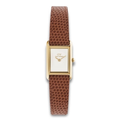 Billede af Daniel Wellington Bound Mini Gold dameur stål brun læderrem 3bar 17mm