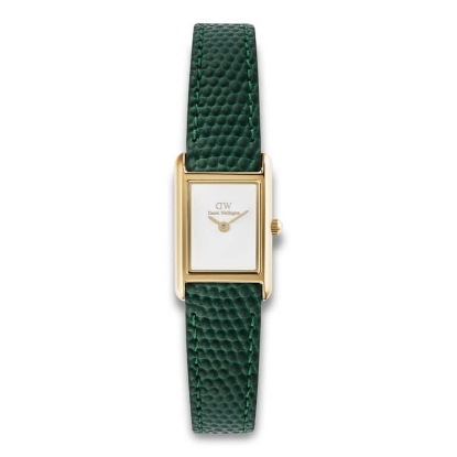 Billede af Daniel Wellington Bound Mini Gold dameur stål grøn læderrem 3bar 17mm