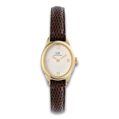 Billede af Daniel Wellington Ophelia Mini Gold dameur brun læderrem 3bar 22mm