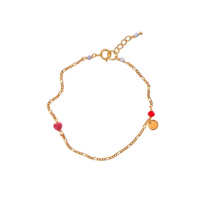 Billede af STINE A Harlequin - Pink Heart armbånd forgyldt sølv m. sten (15,5+1,5 cm)