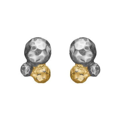 Billede af By Birdie Rose Buds Cluster-3 Golden øreringe oxideret sølv + 18 kt. guld