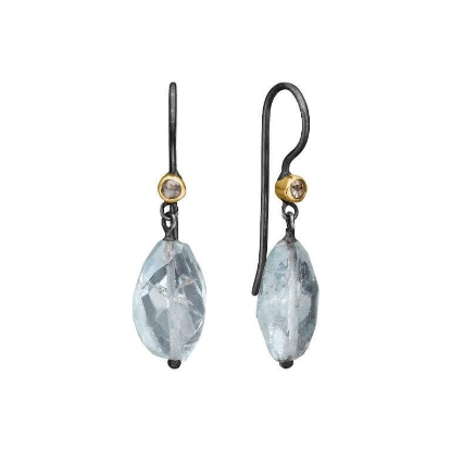 Billede af By Birdie Hella Aqua øreringe sølv + 14 kt. guld m. akvamarin + diamant
