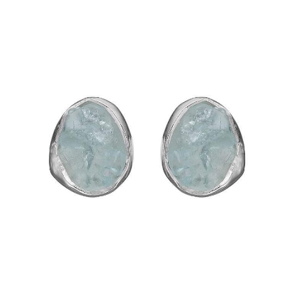 Billede af By Birdie Siv Raw Aqua Silver øreringe sølv m. akvamarin