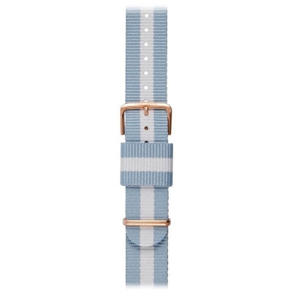 Billede af *Lars Larsen urrem, lyseblå/hvid, stål rosaforg, canvas nato 20 mm