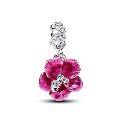 Billede af Pandora Hibiscus charm sølv m. emalje + cz