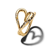 Billede af Pandora Organisk Formet Stenindfattet Hjerte ring forgyldt metalblanding m. cz (str. 50)