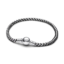 Billede af Pandora Box Chain armbånd med Sort Snor sølv (18 cm)