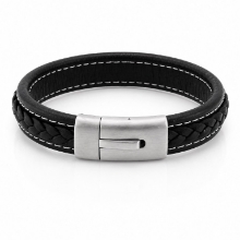 Billede af Gentleman's "Ryan" armbånd sort læder (19,5 cm)