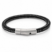 Billede af Gentleman's "Hunter" armbånd sort læder/stål (19,5 cm)