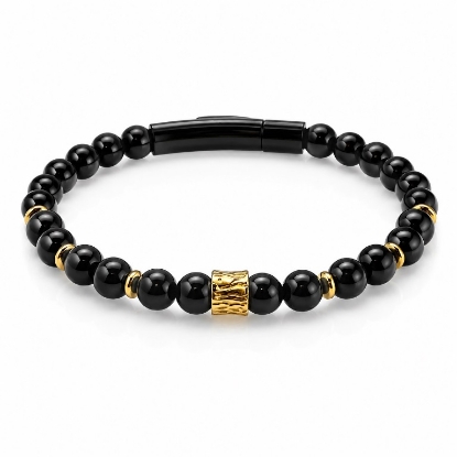 Billede af Gentleman's "Owen" armbånd stål gulddoublé m. onyx (18-21 cm)