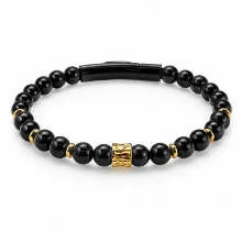 Billede af Gentleman's "Owen" armbånd stål gulddoublé m. onyx (19,5 cm)
