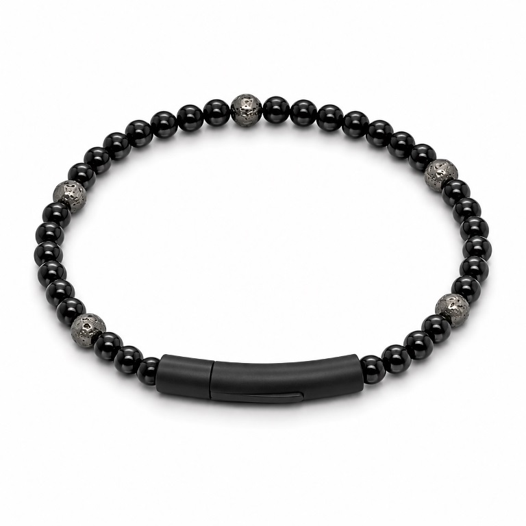 Billede af Gentleman's "Xavier" armbånd stål m. ægte sten (18-21 cm)
