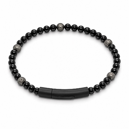 Billede af Gentleman's "Xavier" armbånd stål m. ægte sten (18-21 cm)