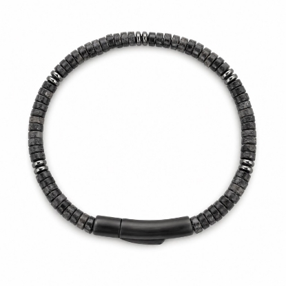 Billede af Gentleman's "Isaac" armbånd stål m. ægte sten (18-21 cm)