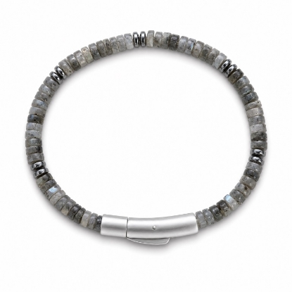 Billede af Gentleman's "Samuel" armbånd stål m. ægte sten (18-21 cm)