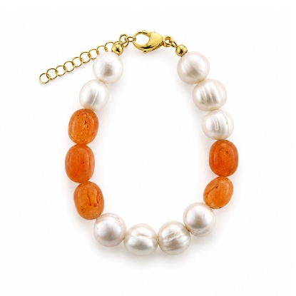 Billede af Belladi "Estelle Orange" armbånd forgyldt sølv m. orange hæmatit (18+3 cm)