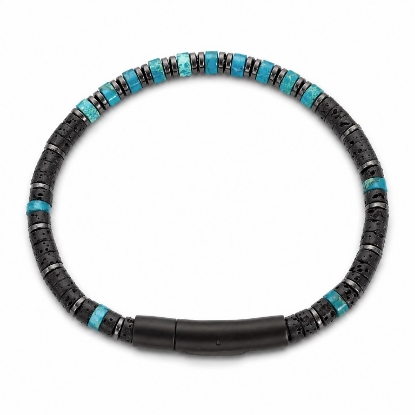 Billede af Gentleman's "Mason" armbånd stål m. ægte sten (18-21 cm)