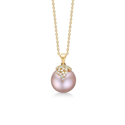 Billede af Mads Z "Chloé" vedhæng 14 kt. guld m. 0,19 ct. brillanter + rosa kulturperle (ekskl. kæde)