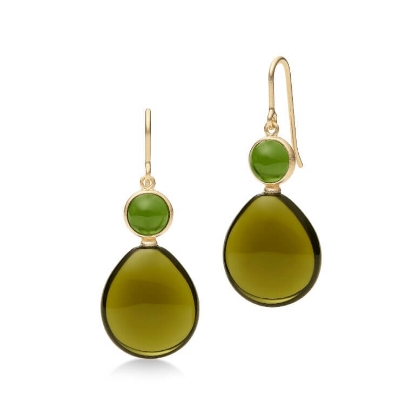 Billede af Julie Sandlau Prime Drop Moss Green/Olive øreringe forgyldt sølv m. krystal