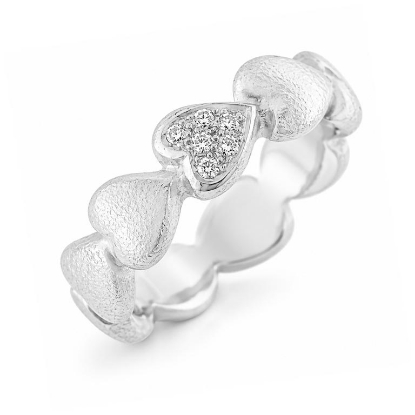 Billede af Ring hjerter, isat 6 brill. i et hjerte, 6*0,01 w/vs 14 kt. hvg. (hjertering)