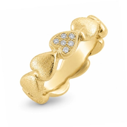 Billede af Ring hjerter, isat 6 brill. i et hjerte, 6*0,01 w/vs. 14 kt. (hjertering)